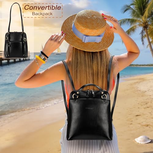 Image of Banuce Leather Convertible Backpack Purse for Women Small Shoulder Bag | Convertible and Adjustable Back Strap,Fits 9.7 inch iPad,Lightweight,Full Open Zipper Closure