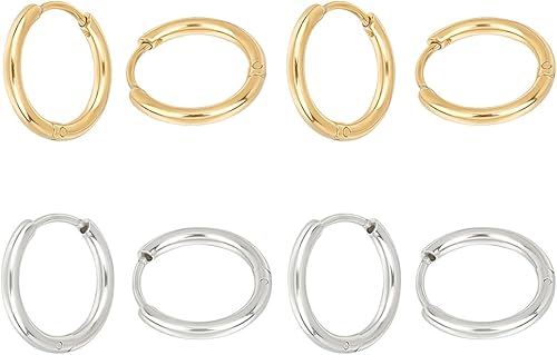 Miniatura 9 de UNICRAFTALE 16 aretes de aro de pulido de acero inoxidable de 0.984 in, 2 colores, aretes de aro Huggie Loop Componentes para bricolaje para mujer,