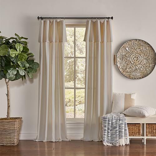 Mercantile Drop Cloth Curtain Panel Light Filtering Ring & Tab Top with Attached Valance 84 in Long x 50 in Wide Farmhouse Single Window Panel Bedroom Living Room & Dining Room Linen