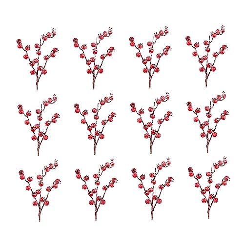 CHILDWEET 1 Juego De 12 Piezas De Navideñas De Frutos Rojos Kit De Fusibles para Decoración Navideña De Acebo Letreros Suministros Navideños Manzanas Silvestres Falsas