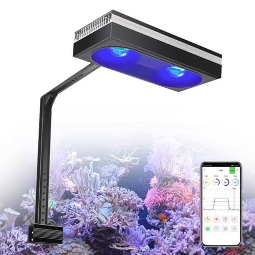 PopBloom RL180 Reef LED Light, 180W Reef Aquarium Lighting for SPS LPS Corals and Saltwater Fish Tanks, Enhanced Violet and Blue Spectrum, Wide Angle Lens, 4 Channels Fully Programmable