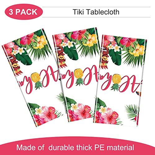 3 Pack Hawaiian Luau Tablecloths, Luau Decoration Aloha Tropical Palm Leaves Table Cloth Hawaii Disposable Plastic Rectangular Table Cover Tiki Party Supplies For Birthday Summer Kid, 54 X 108 Inch #TOP3