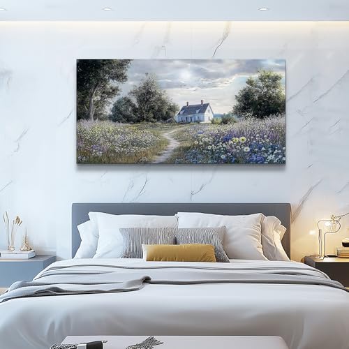 KELIYUAN Canvas Wall Art For Living Room Bedroom Wall Decor For Office Farmhouse Mural Retro Pastoral Flower Sea Landscape Painting Room Hallway Prints Artwork Picture Wall Decoration 20x40 Inches