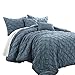 Lush Decor Ravello Pintuck Comforter Set - Luxe 5 Piece Textured Bedding Set - Traditional Glam & Farmhouse Inspired Bedroom Decor - Full/ Queen, Stormy Blue