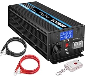 JIGUUN 5000W Wechselrichter Reiner Sinus Spannungswandler 24v 230v Mit 20A-Ladegerät und Netzvorrangschaltung und USV, 1 EU Steckdosen，Kabellose Fernbedienung und LCD-Anzeige