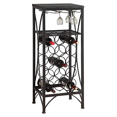 Monarch Specialties 3347 Home Bar, Wine Rack, Metal, Black, Transitional Bar-40 Bottle and Glass, 16.25