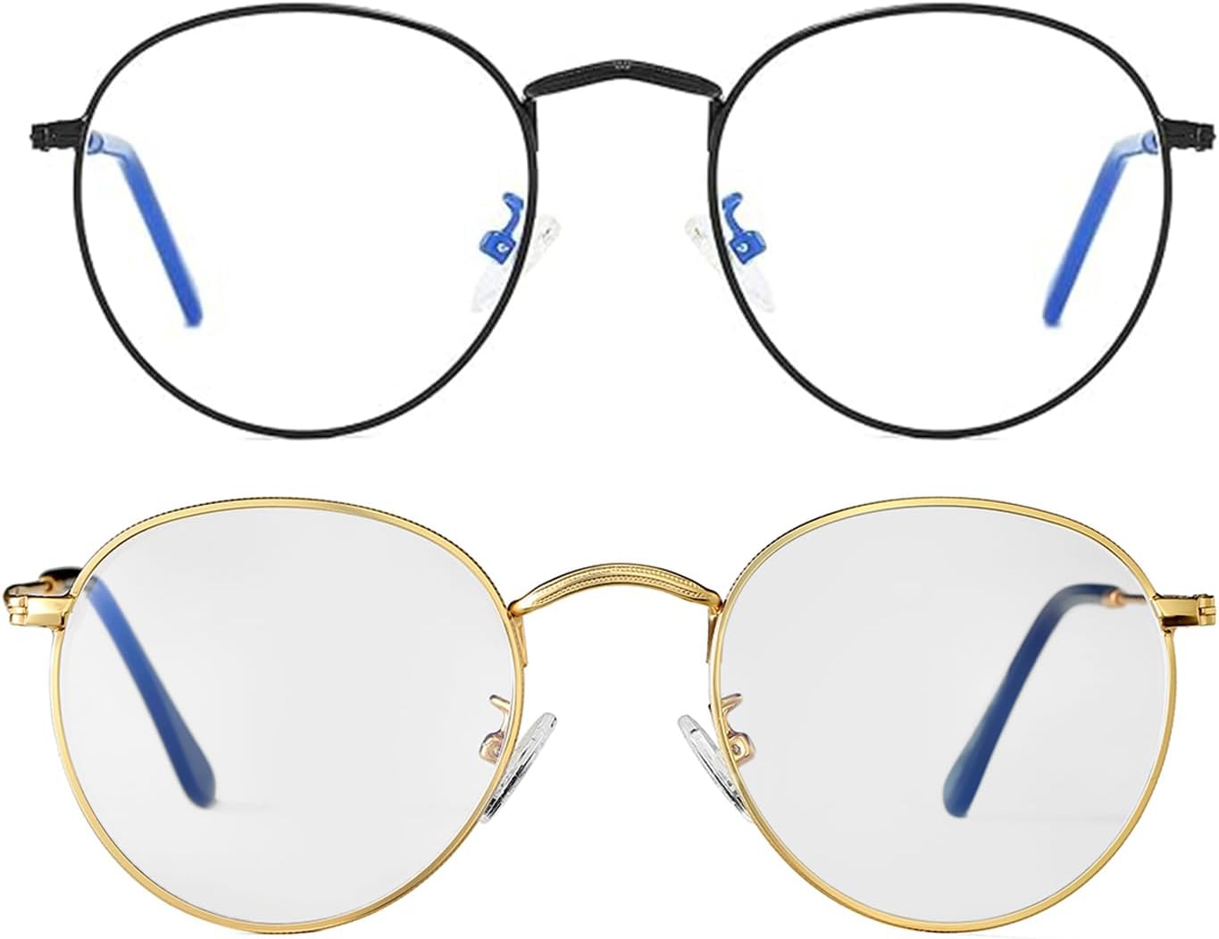 HJSTES Round Blue Light Glasses for Women Men Retro Circle Clear Lens Metal Frame Eyeglasses