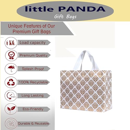 Image of little PANDA Canvas Shopping Carry Bag for Wedding Return Gifts Bags for festive Occassion, White Printed