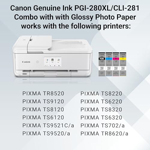 Image of Canon PGI-280XL /CLI-281 Genuine Combo Pack with PP-301, Compatible with TR8520, TS9120,TS8120, TS6120, TS9521C /a, TS9520 /a, TS8220, TS6220, TS8320, TS6320, TS702 /a, and TR8620 /a Series Printers