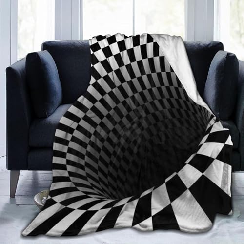 毛布 抽象的なワームホール トンネル 幾何学的な黒と白の錯視 アニメ ひざ掛け 軽量 薄手 ブランケット フランネル 洗える 静電気防止 暖かい 柔らかい なめらかな肌触り 四季適用 贈り物 200 X150cm Q92
