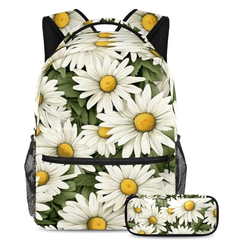 Sac à dos fleurs sauvages polyvalent grand volume avec sa pochette assortie 2 pièces