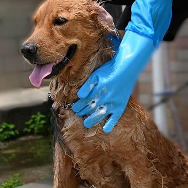 Dog Washing Gloves, Pet Grooming Gloves with Soft Brushes, Bathing and Massaging for Dogs and Cats, Silicone Heat Resistant Cleaning Gloves with High-Density Teeth (Blue)-kwBjRLFn
