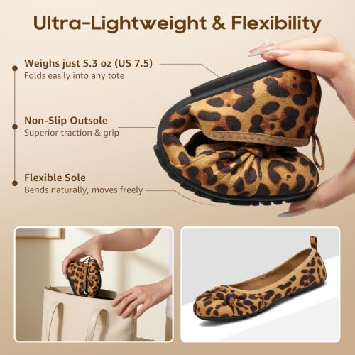 Image of Ecetana Comfortable Ballet Flats for Women: Lightweight Cushioned Foldable Slip-On Work Shoes with Memory Foam - All Day Walking Comfort - Dressy Flats for Office Business