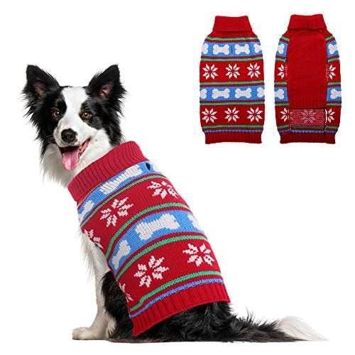 IDOMIK Dog Sweater for Small Medium Dogs Pup Knitwear Turtleneck Pullover Coat Cold Weather Knitting Jacket with Leash Hole Puppy Warm Red Knitted Vest Pet Clothes Apparel for Autumn/Fall & Winter