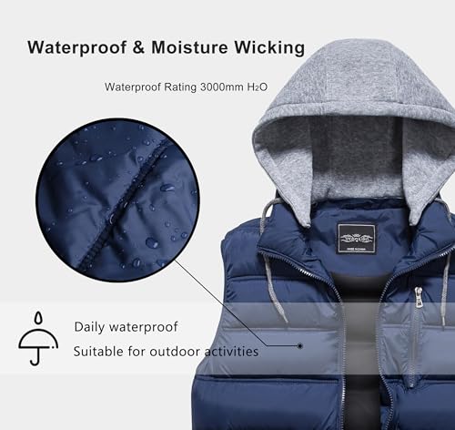 Vcansion Men'S Hooded Puffer Vest Thicken Padded Jacket Quilted Sleeveless Winter Warm Coats Blue Us M thumb #3