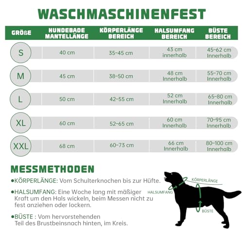 BASVII Hundebademantel aus Mikrofaser, Bademantel Hund Extra SaugfäHig und Schnell Trocknendes mit Klettverschluss und Verstellbarem Schrumpfband, für Große Mittel und Kleine Hunde