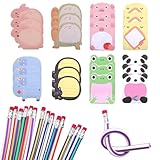 TNSLAND Teiliges Zauberstift Set, 15 Biegebleistifte mit Radiergummi für Schule & Mitgebsel, mit 24 Tier-Haftnotizen, Biegbar weich, Bricht Nicht, Perfekt Geschenk, Partyartikel, Weihnachten