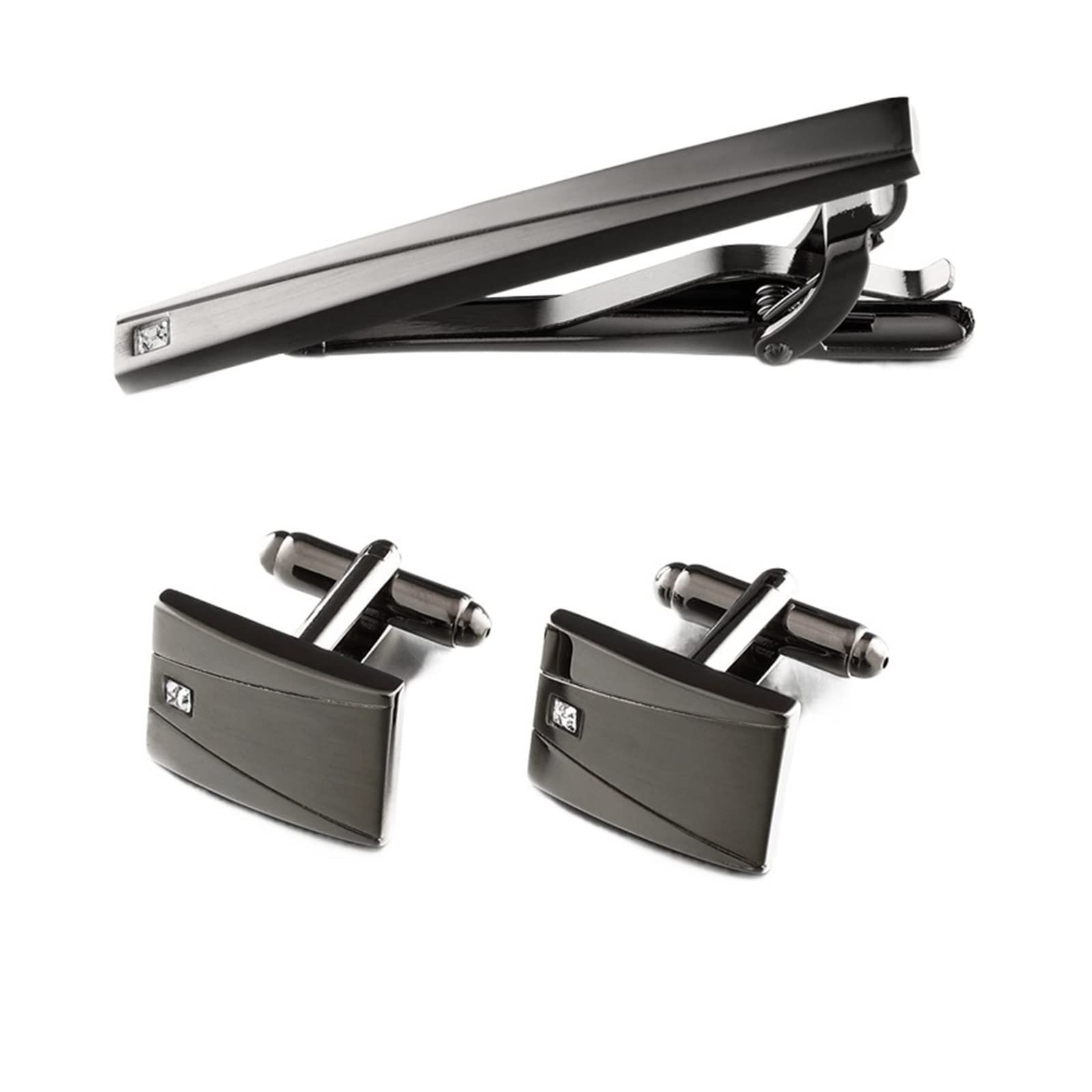 Eifine Men's Black Classic Business Square Cufflinks Tie Clips Set Necktie Pin Tie Bars Clip Clasp (Color : Cufflinks Tie Pin, Size : 1)