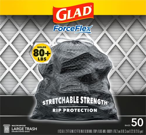 Image of Glad Large 30 Gallon Trash Bags,Unscented Heavy Duty Garbage Bags,Forceflex with Drawstring,(Packaging May Vary), 50 Count (Pack of 150)