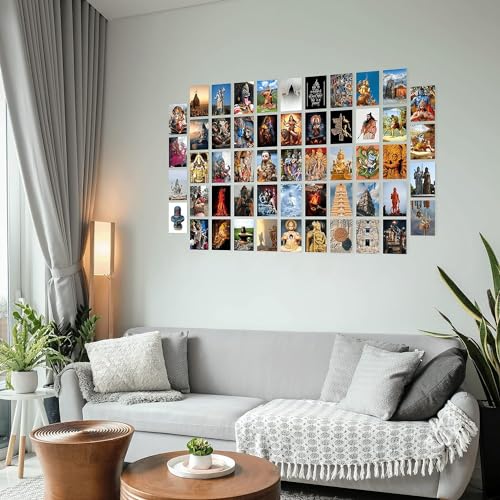 Image of SG Pack of 54 God Photos Wall Collage Kit Posters - 4 x 6 Inches Posters for Room Wall Decor, Pooja Room - Glue Dots Included