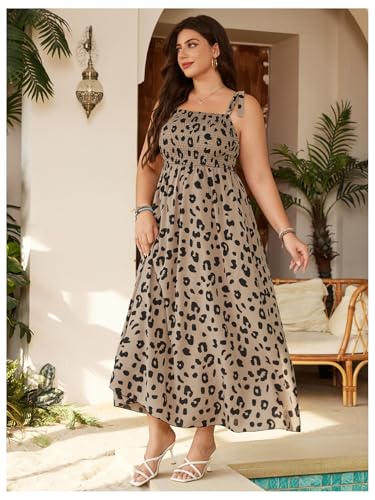 Image of Floerns Women's Floral Print Tie Strap Square Neck Ruffle Boho Maxi Dress