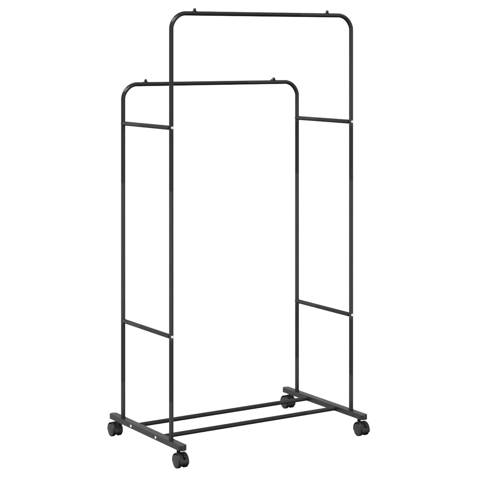 Kleiderständer Kleiderstange Garderobenständer Metall freistehend Schwarz 80 x 53 x 156 cm stabil platzsparend für Schlafzimmer Flur Wohnzimmer mit Rollen tragbar vielseitig