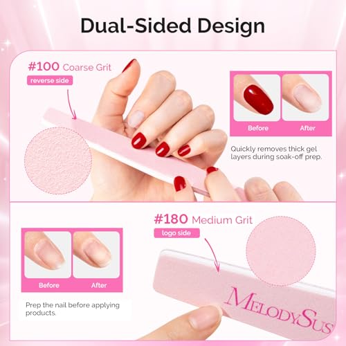 Image of MelodySusie 4Pcs Professional Nail Files 100 /180 Grit, Double Sided Emery Boards for Acrylic, Gel and Natural Nails, Manicure Pedicure Shaping Tools for Home Salon, Pink & Purple