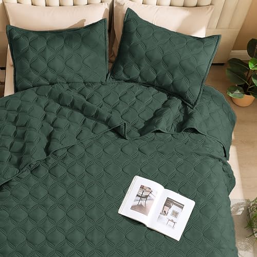 Image of Litanika Queen Quilt Bedding Set, Forest Green Summer Lightweight Soft Comforter Bedspreads & Coverlets, Boho Farmhouse Bedding Cover Bed Decor All Season, 3 Pieces (1 Quilt, 2 Pillowcases)