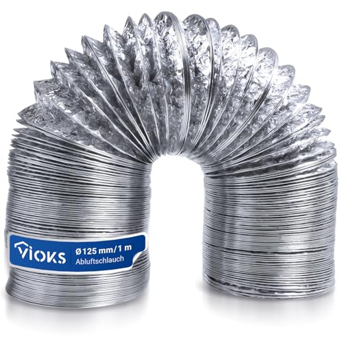 VIOKS 1 Meter Abluftschlauch 125mm Trockner Schlauch für 125erR Luftführungssysteme - Isolierter Abluftschlauch Klimagerät Dunstabzugshaube...