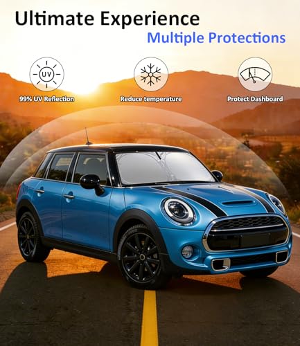 Image of Windshield Sun Shade for 2014-2025 BMW Mini Cooper F55 Accessories | Custom Fit Car Front Window Sun Visor & Heat Shield | 420D Sunshade Protection Blocks UV Rays Keep Your Car Cooler