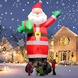 10 FT Christmas Inflatable Santa Claus Outdoor Decorations, Blow Up Santa Claus Holding Gift Box for Xmas Outside Decor, Giant Santa with Bright LED Lights for Yard Patio Garden Lawn Holiday Party