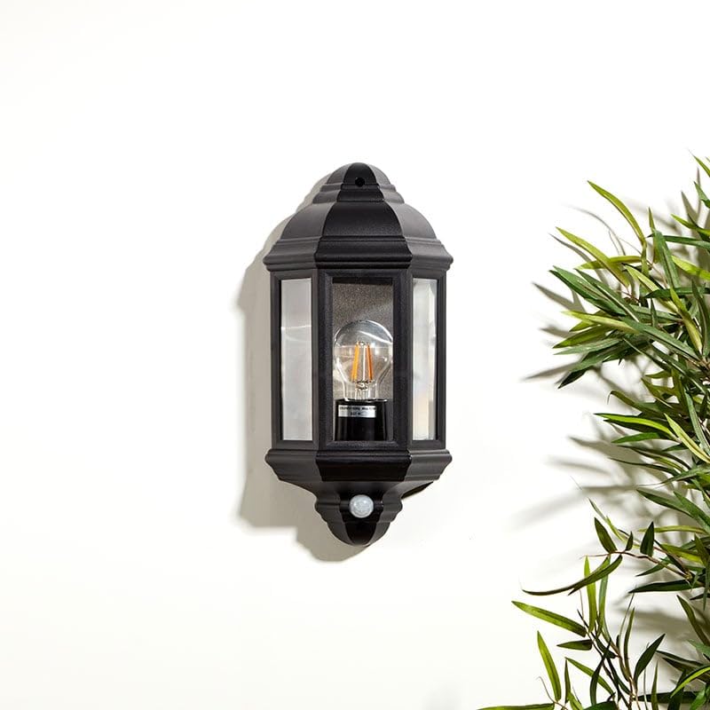 ED:T/ed:t Edit Coastal Newquay Half Lantern Outdoor Wall Light with Dusk to Dawn Sensor Black