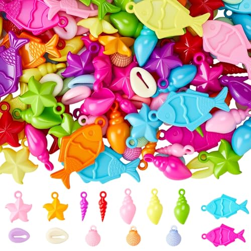 Pendentifs conque et étoile de mer en acrylique opaque lot coloré de 180 breloques d'été