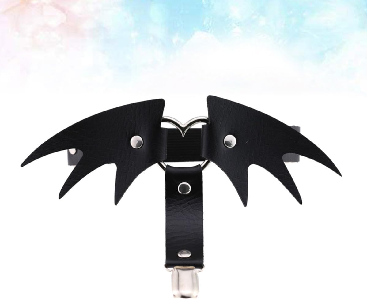 Women Adjustable Leather Garter Clips for Halloween Season Black