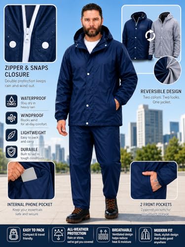 Image of La' exclusivite Classivo Waterproof Reversible Raincoat for men (IN, Alpha, M, Aquaroyale Blue)