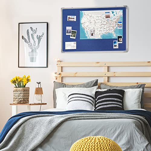 Maxtek Bulletin Board 36 X 24 Inches, Blue Pin Board Wall Mounted, Decor Cork Board For Home Office Classroom, 3 X 2 Ft Poster Board Message Pinboard, Memo Hanging Notice Board Aluminum Framed #TOP3