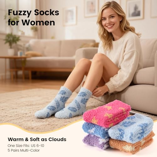 Image of Womens Fluffy Fuzzy Socks,Winter Cozy Soft Warm Socks Gifts for Womens | Soft Comfortable Warm Womens Fluffy Fuzzy Socks