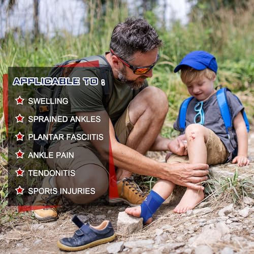 Image of Honoson 2 Pcs Ankle Brace Kid Ankle Support Youth Neoprene Lace up Compression Sleeve Foot Brace Stabilizer with Adjustable Strap for Sport Sprained Plantar Fasciitis Achilles Tendonitis(Blue,M)