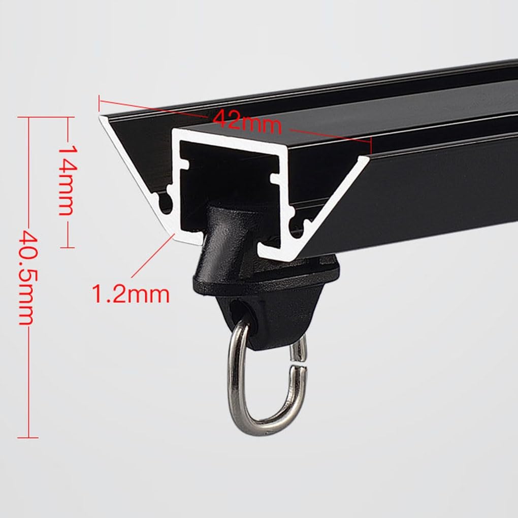 Rail de plafond ultra fin en aluminium de 600 cm / 19.6ft avec rouleaux et embouts - Idéal pour la maison et le bureau - Noir