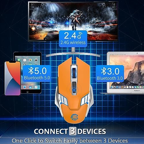 Image of Bluetooth Gaming Mouse, RGB Rechargeable USB Wireless Mouse, Quiet Click, LED Backlit, Ergonomic, with Side Button, 6 Button, DPI Adjustable, Computer Mice for Laptop PC MacBook Chromebook - Orange