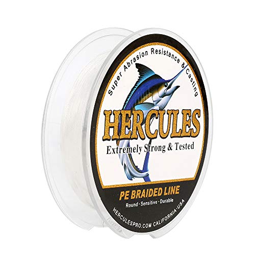 Hercules Linha de pesca trançada super forte 4 fios super econômico de 1,8 kg a 2,3 kg Teste para água salgada, 109/328 / 547/1094 jardas (100 m / 300 m / 500 m / 1000 m), Diam# 0,08 mm - 0,55 mm Branco, 6LB(2.7KG)-0.08MM-547YDS(500M)
