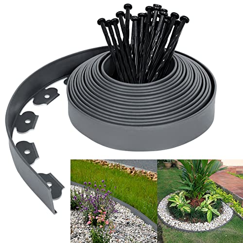 Yznahre 10m Flexible Rasenkante Beeteinfassung mit Erdanker, Grau Lawn...