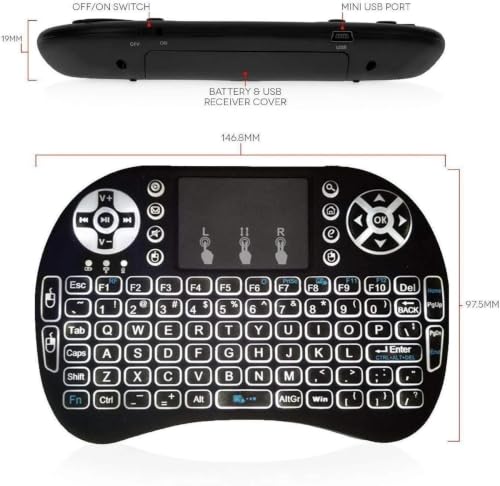 Image of Wireless Mini Keyboard with Touchpad, 2.4GHz USB Receiver + Bluetooth, RGB Backlit Rechargeable Handheld Remote, 92 Keys for Smart TV, HTPC, Android TV Box, Laptop, PC, Tablet & Mobile