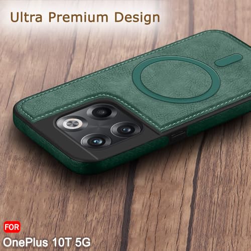 Image of TheGiftKart Genuine Leather Finish Back Cover Case for OnePlus 10T | Shockproof Design | Raised Edges for Camera & Screen Protection | Stunning Minimalist Design Cover (MagSafe Compatible, Green)