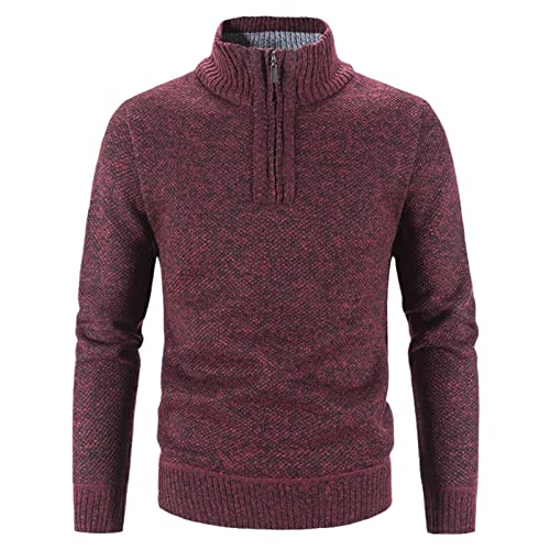 Pull d'hiver en polaire homme rouge chaud à col roulé demi-zip XL