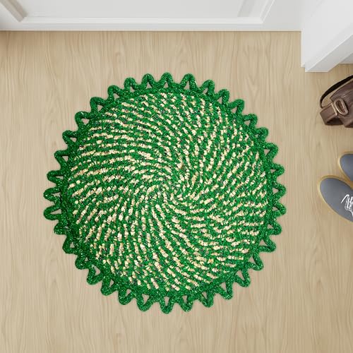 Image of Cotton Doormat for Home |Handmade Cotton Doormat | Quick Dry, Washable Door Mat for Home, Bathroom & Bedroom (51x51 cm, Green-C-B)