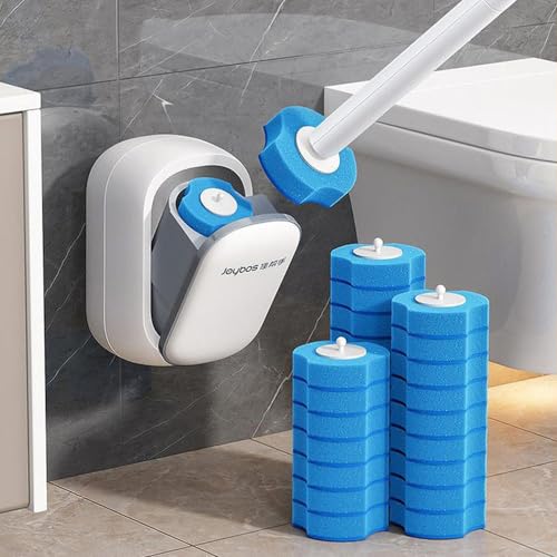 Image of JOYBOS Wall Mounted Disposable Toilet Brush with 6 Refills, Acrylonitrile Butadiene Styrene (ABS), White, 10x9,5x51