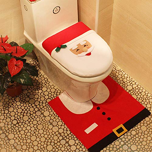 Toilettensitzbezug mit Schneemann und Weihnachtsmann, Tissue Box, Set Merry Christmas Dekoration, Fancy Bathroom Plüsch Filz Cute Festival Decor für Zuhause Hotel Party Supplies 3 Stück Red Tone – Bild 4
