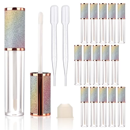 COSIDEA 15pcs Round Empty 5ml 0.17oz lip gloss tubes with wand and rainbow leather cap Lipgloss tube containers for lip oil packing