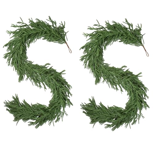 2 PCS 6FT Norfolk Pine Garland Realistic - 72" Thick Deluxe Faux ...